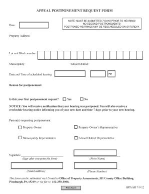 APPEAL POSTPONEMENT REQUEST FORM - Allegheny County - alleghenycounty