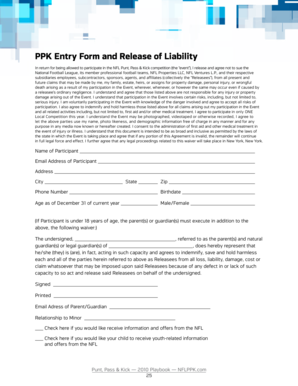NFL Punt Pass & Kick Entry Form and Release of Liability