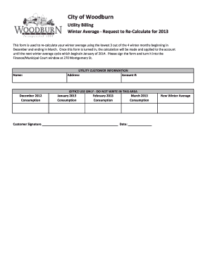 Utility Billing Winter Average Re-Calculation Request