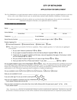 City of Bethlehem Application for Employment