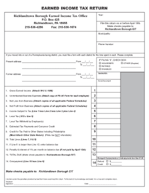 Richlandtown Borough Earned Income Tax Return