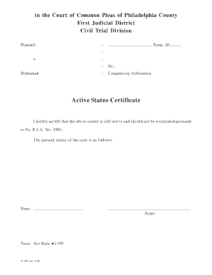 Compulsory Arbitration Active Status Certificate