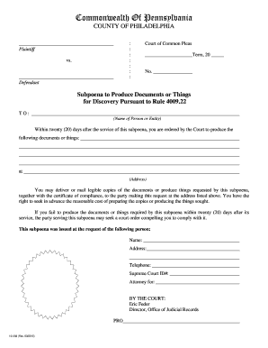 Pennsylvania Subpoena to Produce Documents
