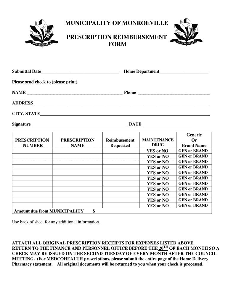 Fillable Online intra monroeville pa Prescription Reimb Form.doc