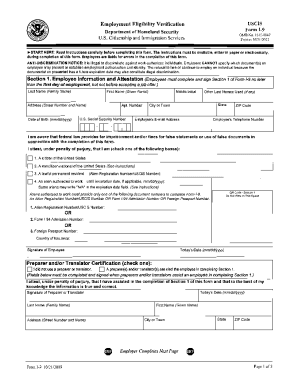 USCIS Form I-9 Employment Eligibility Verification