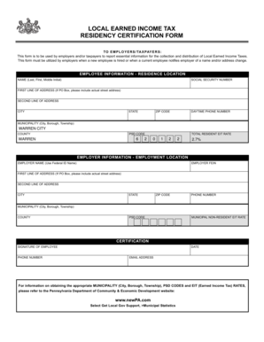 Local Earned Income Tax Residency Certification Form