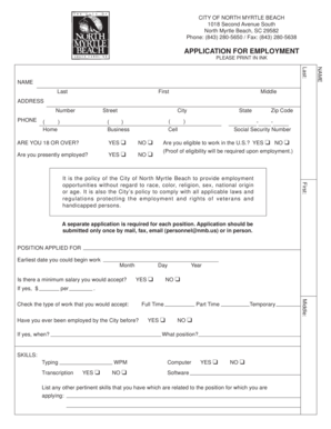 City of North Myrtle Beach Employment Application