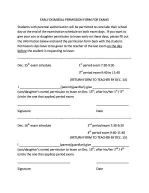 EARLY DISMISSAL PERMISSION FORM FOR EXAMS Students ... - www2 btcs