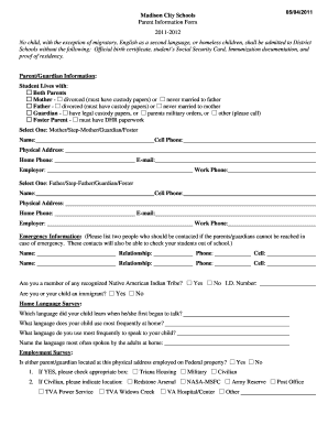 Madison City Schools Parent Information Form