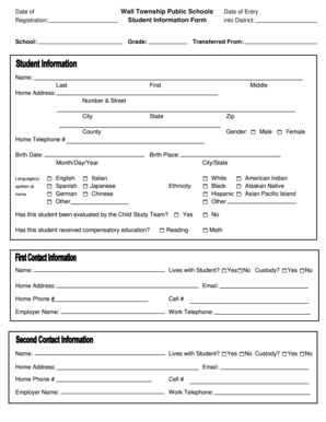 Fillable Online www1 wall k12 nj Wall Township Public Schools Student