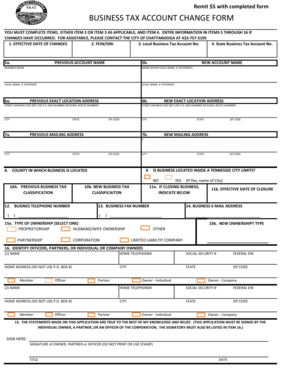 Business Tax Account Change Form