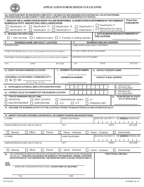 Tennessee Business Tax License Application