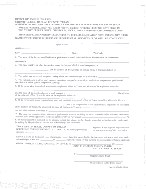 Texas Assumed Name Certificate for Incorporated Business