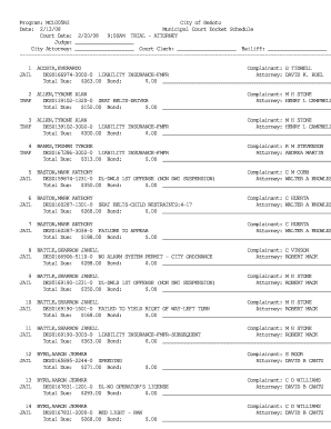 Municipal Court Docket Schedule