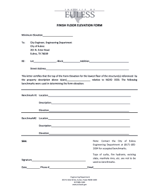 FINISH FLOOR ELEVATION FORM - City of Euless - eulesstx