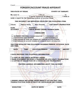 Texas Forgery/Account Fraud Affidavit