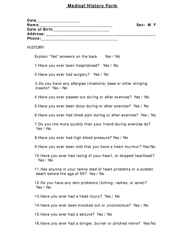 Physical Form / Medical History Form - killeentexas Preview on Page 1.