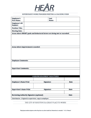 Supervisor’s Work Progress Meeting & Coaching Form