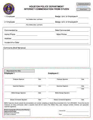 Houston Police Commendation Form