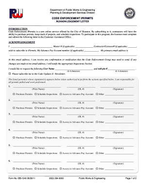 Code Enforcement iPermits Acknowledgement Letter