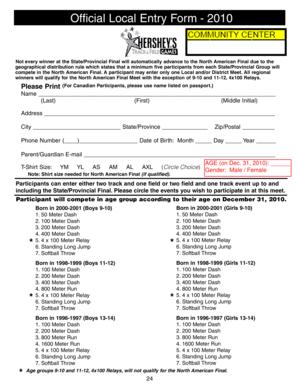 Hershey's Track & Field Games Entry Form