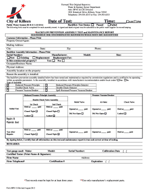 Backflow Prevention Assembly Test Report