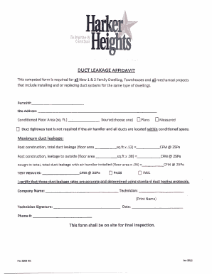 Duct Leakage Affidavit