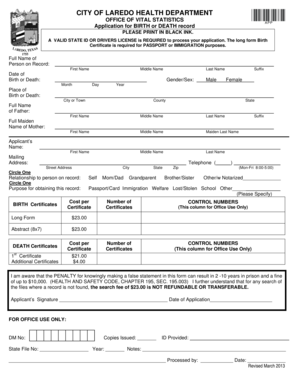 City of Laredo Birth or Death Record Application