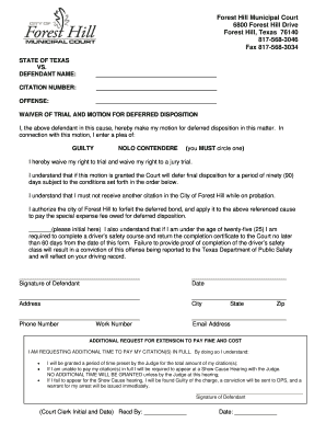 Texas Waiver of Trial and Motion for Deferred Disposition