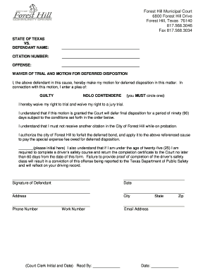 Texas Waiver of Trial and Motion for Deferred Disposition