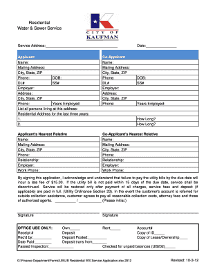 Residential Water & Sewer Service Application