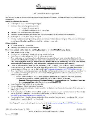 Child Care Services Waitlist Application