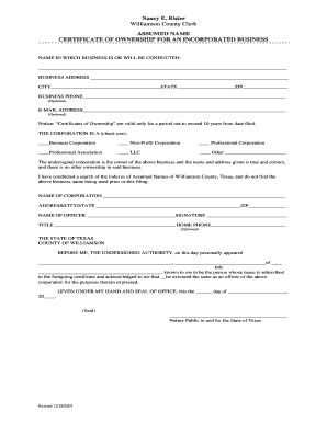 Texas Assumed Name Certificate of Ownership