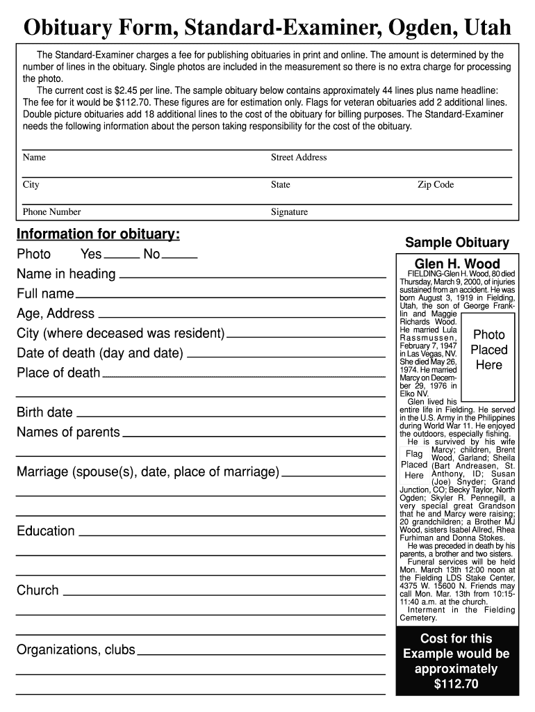 Standard Examiner Obituaries - Fill Online, Printable, Fillable Intended For Fill In The Blank Obituary Template