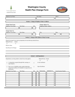 Washington County Health Plan Change Form