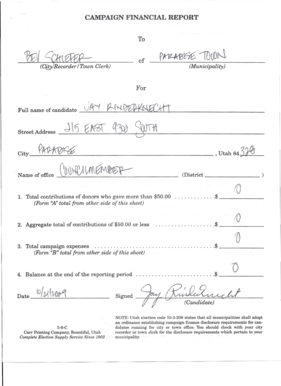 Utah Campaign Financial Report