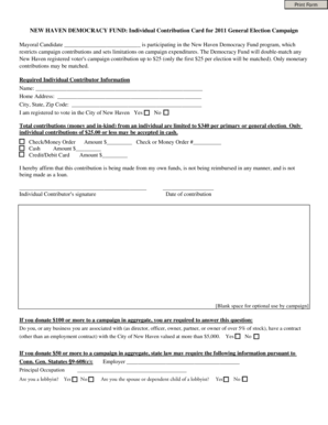 New Haven Democracy Fund Contribution Card