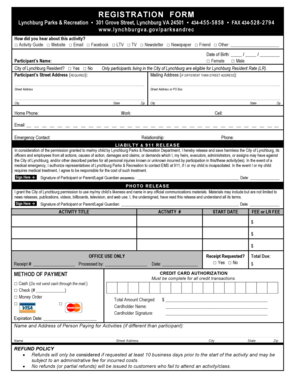 Lynchburg Parks Recreation Registration Form