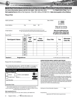 Bellevue Parks Registration Form