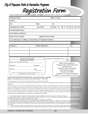 Poquoson Parks & Recreation Registration Form