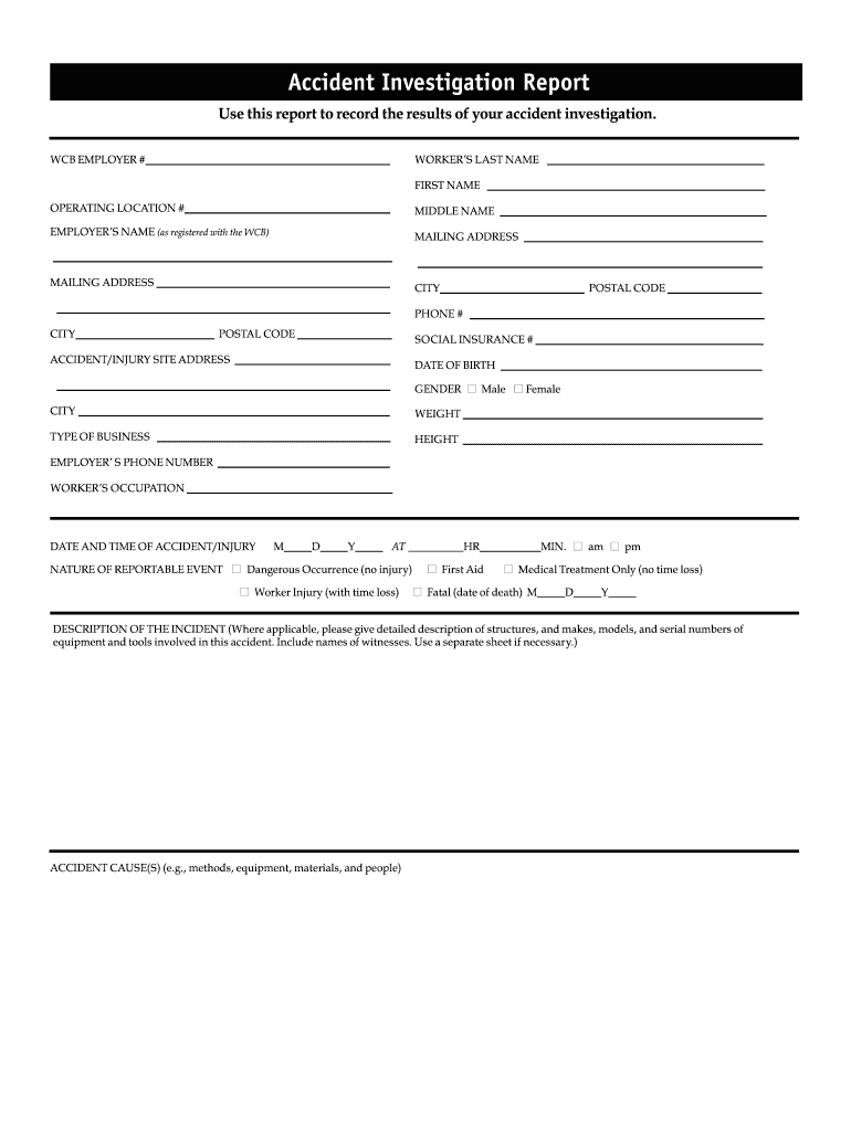 Fillable Online Accident Investigation Report WorkSafeBC Fax 