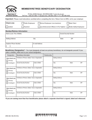 Washington State Member/Retiree Beneficiary Designation Form