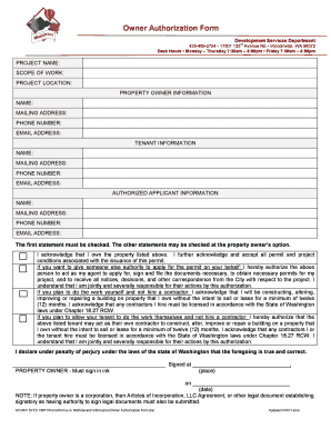 Owner Authorization Form - City of Woodinville