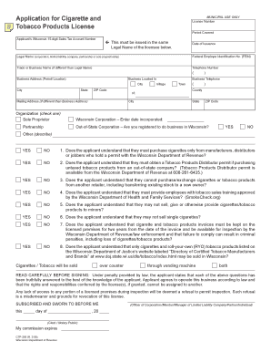 Wisconsin Tobacco Products License Application
