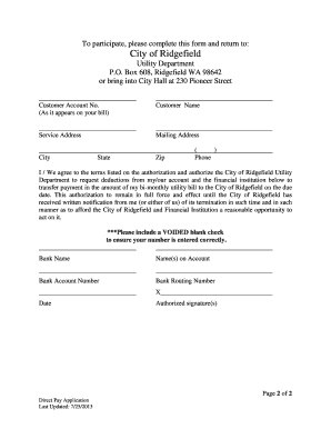 City of Ridgefield Direct Pay Application