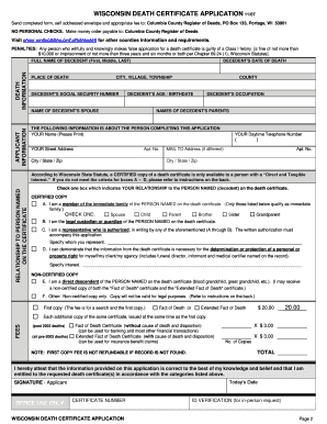 Wisconsin Death Certificate Application