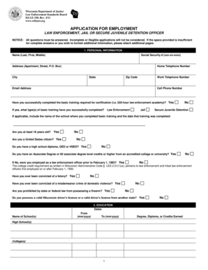 Wisconsin Law Enforcement Employment Application