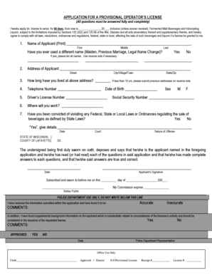Wisconsin Provisional Operator's License Application