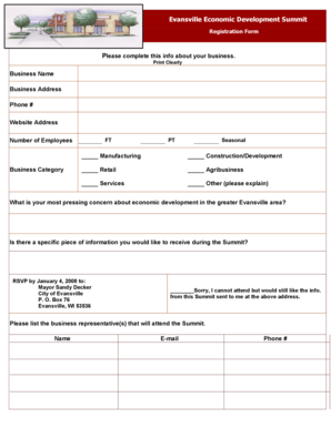 Break log sheet - Summit Registration Form - City of Evansville, Wisconsin - ci evansville wi