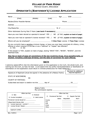 (Bartender's) License Application (PDF file) - Park-ridge.us